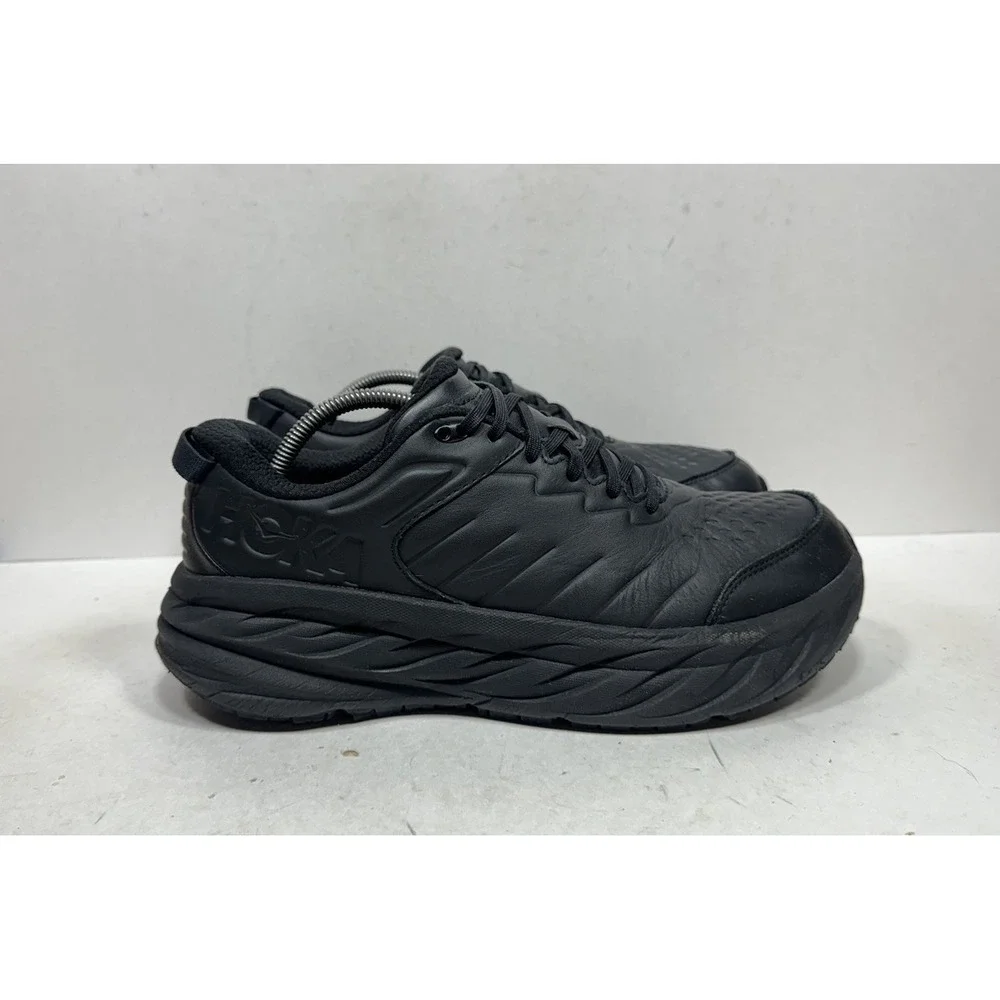 Hoka One One Bondi SR Wide Men's Size 10.5 2E Black Leather Work Shoes Non Slip